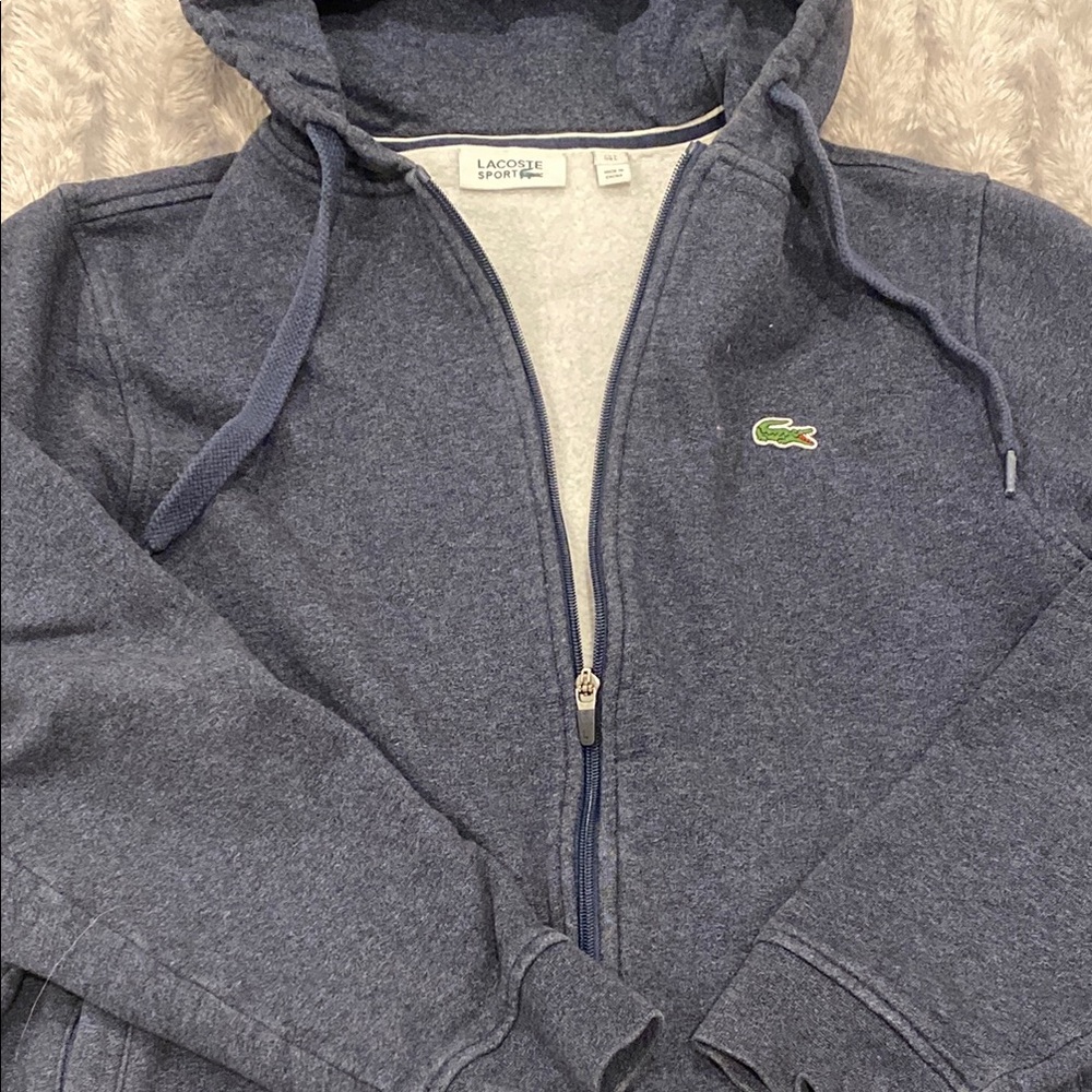 Lacoste Blue Zip-Up Jacket with Hood and Ribbed Cuffs